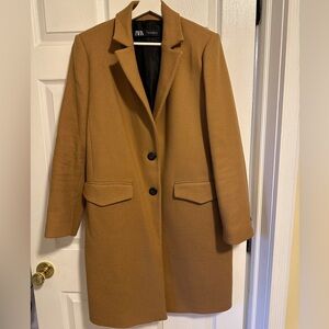 Zara double-breasted wool blend coat, brown taupe.